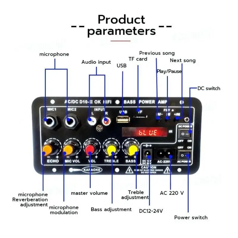 D10 Ⅱ 900W Amplifier Board Tampilan Digital Power Amplifier Board Untuk 8-12 Inci Speaker AC 220V-DC 12V-24V Bluetooth 5.0 Karaoke Audio Bluetooth USB FM Radio Player Subwoofer 4