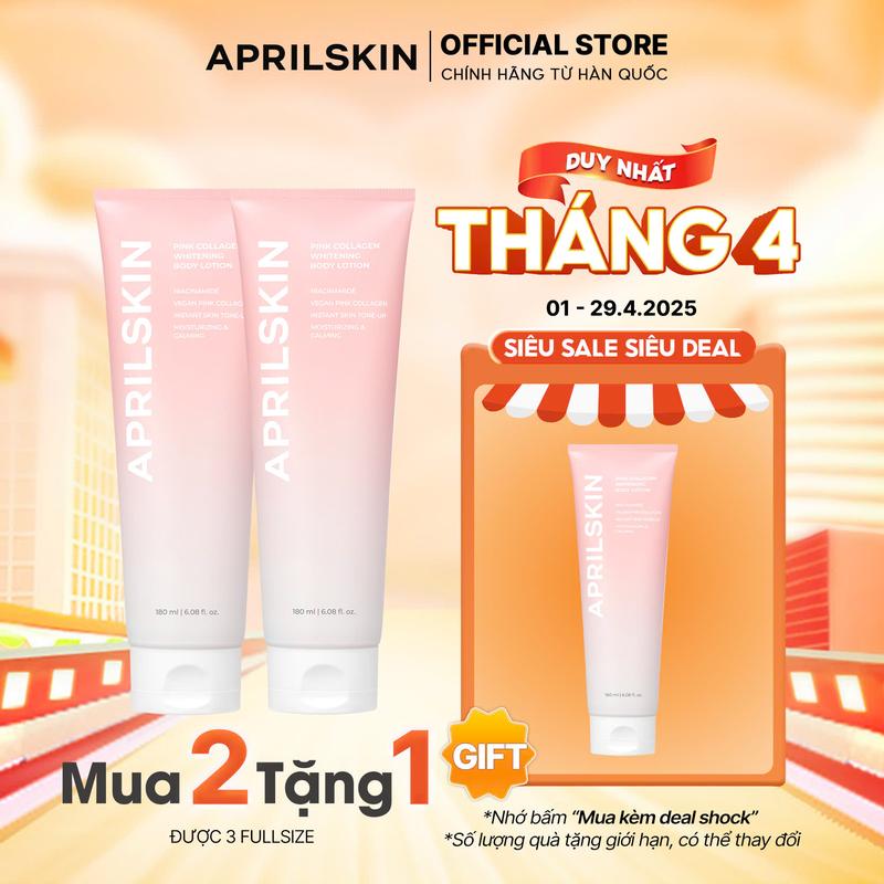 [MUA 2 TẶNG 1] Set 2 chai Dưỡng thể nâng tone APRILSKIN Pink Collagen Whitening Body Lotion 180mlx2