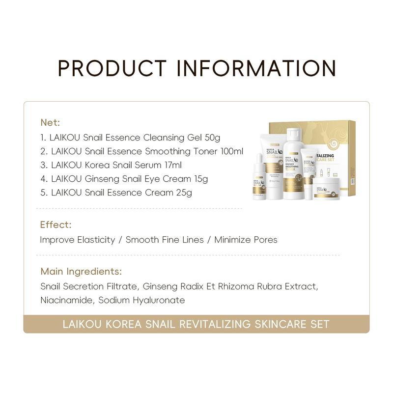 Snail Essence Skin Care Set, 1 Set Facial Cleanser & Toner & Serum & Eye Cream & Moisturizer, Professional Skincare Kit for Women & Men, Good Molecules Skincare, Valentine's Day Gift, Skincare 2