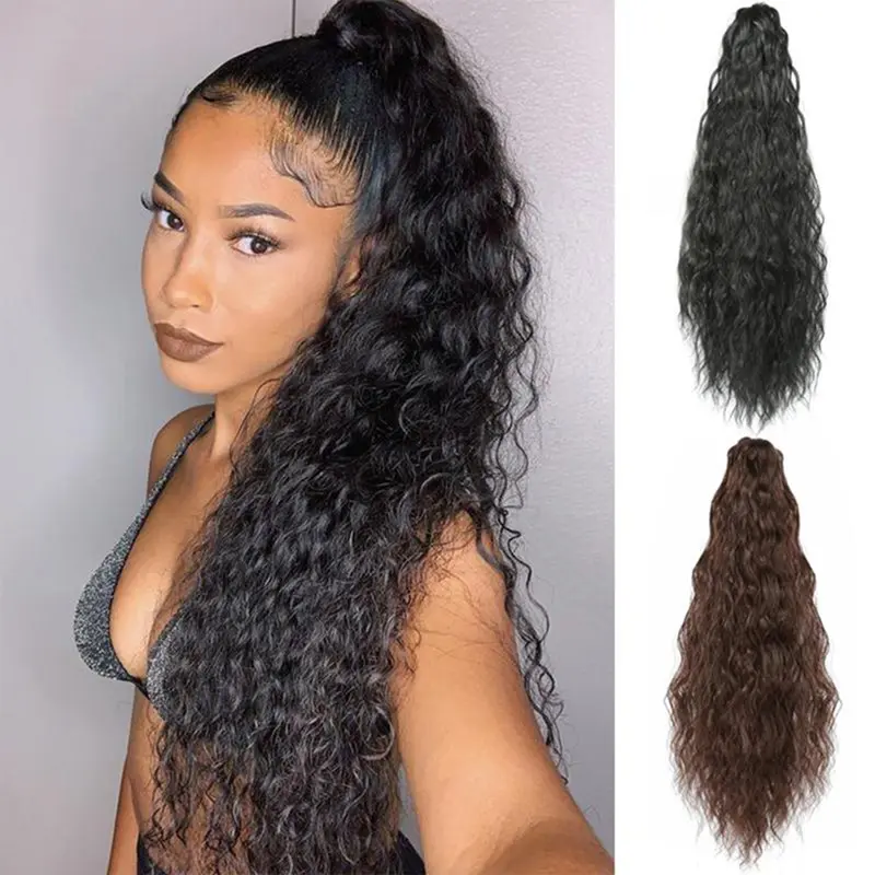 Tóc Nối Đuôi Ngựa Xoăn, Dài 22 Inch, Dành Cho Nữ, Tóc Tổng Hợp, Kiểu Kẹp Tóc Nối 2