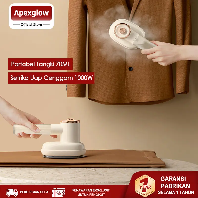 ⚡SUBSIDI 80%⚡APEXGLOW Setrika Uap 1000W Portabel - Anti Slip & Cepat Panas! Desain Mini Lipat Travel, Handle Lepas + Charger Kecil, Praktis Asrama & Perjalanan | MURAH