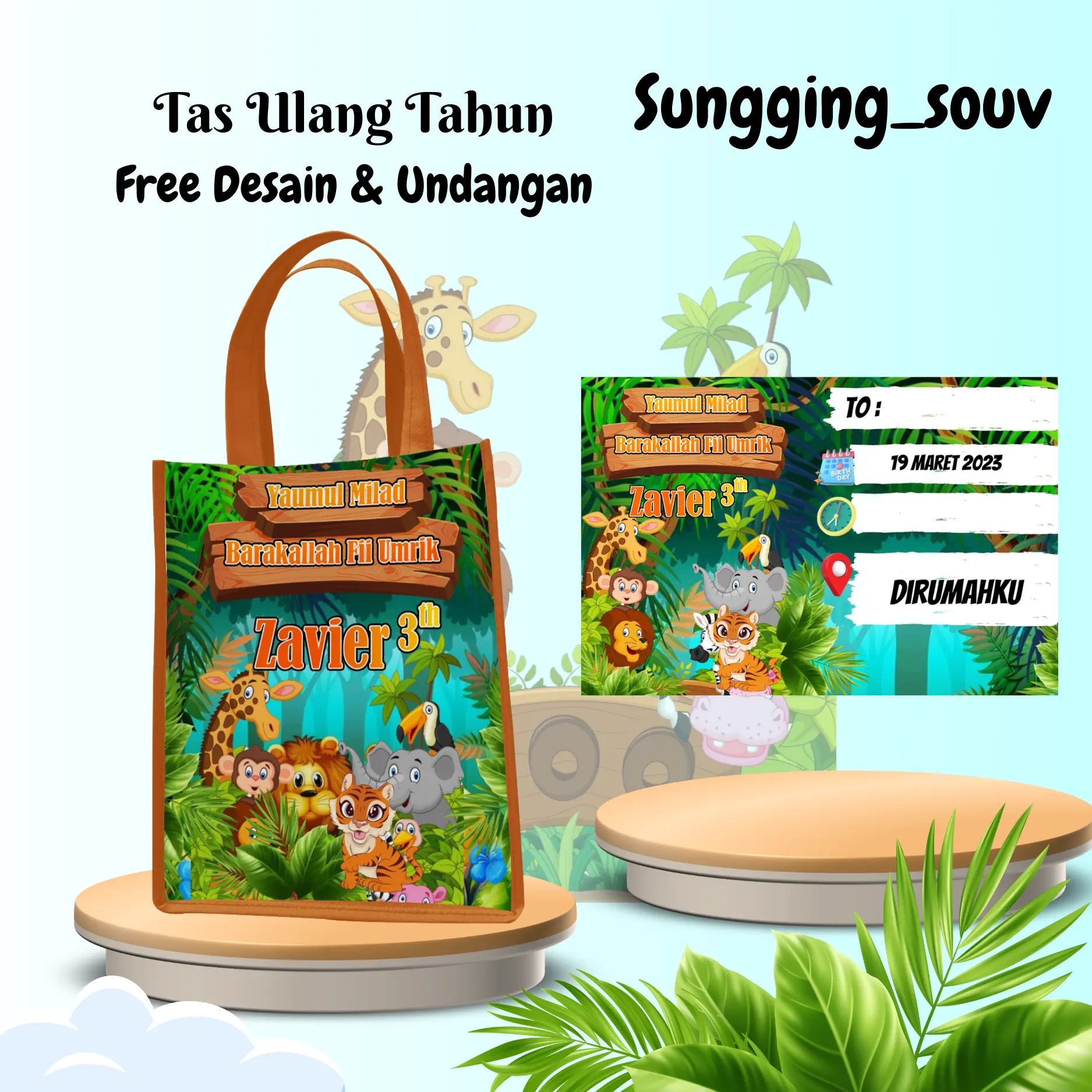 50 Tas 50 Undangan Ulang Tahun Anak Cewek Cowok Custom Desain Nama dan Foto