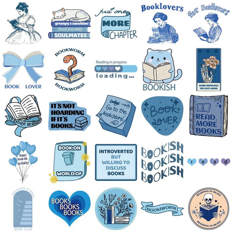 Bookish Sticker, 50pcs/set Creative Book Pattern Sticker, Decorative Sticker for Phone, Notebook, Handbook, DIY Decorative Sticker for Scrapbooking 5
