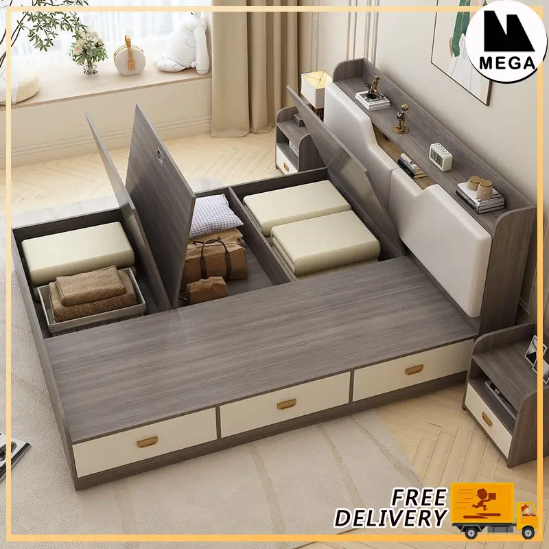 Wooden Bed Frame Storage Bed Frame High Box Bed Frame Bed Frame With Mattress Super Single/Queen/King Size Bed Frame