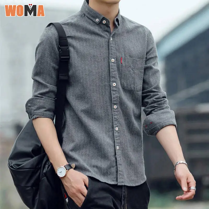Woma-Áo Sơ Mi Kẻ Sọc Dài Tay Cho Nam, Thường Ngày, Dáng Ôm, Công Sở, Một Túi, Không Sắt
