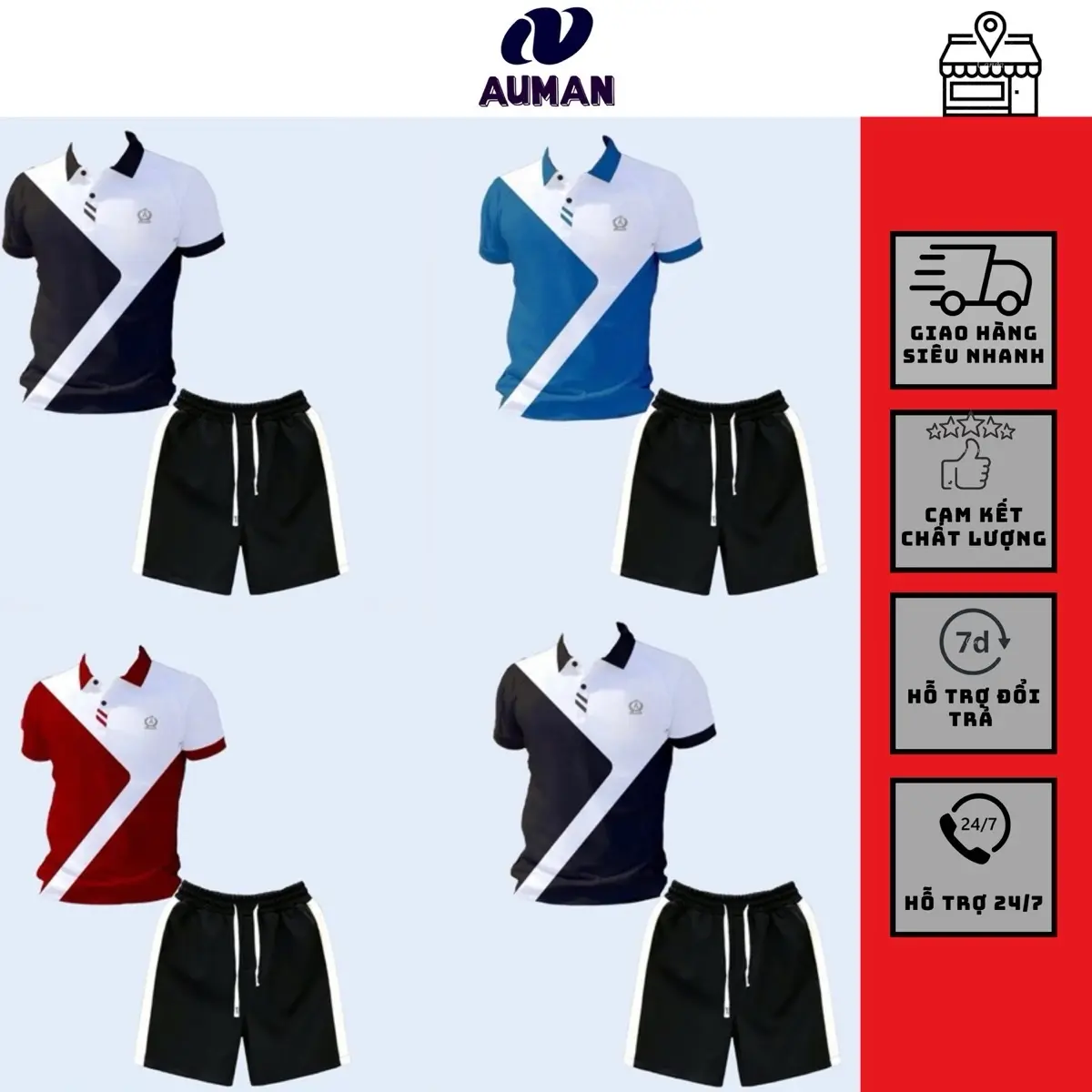 Bộ quần áo PoLo Thể Thao thêu chữ A chất CVC cá sấu hàng cao cấp