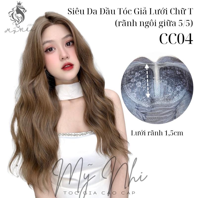 Tóc Giả Mỹ Nhi Nguyên Đầu Móc Lưới Chữ T CC04 Xù Sóng Nước 50cm
