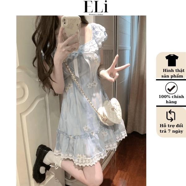 Đầm Voan Hoa ELI Phối Ren 2 Lớp Bồng Bềnh Tiểu Thư Nữ Dress Women váy hela ngồixewave