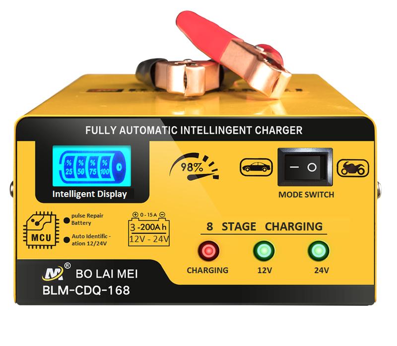 Sạc bình ắc quy ô tô xe máy 12V 24V 200AH BOLAIMEI thông minh tự ngắt khi đầy chống ngược cực có quạt tản nhiệt sạc cực nhanh