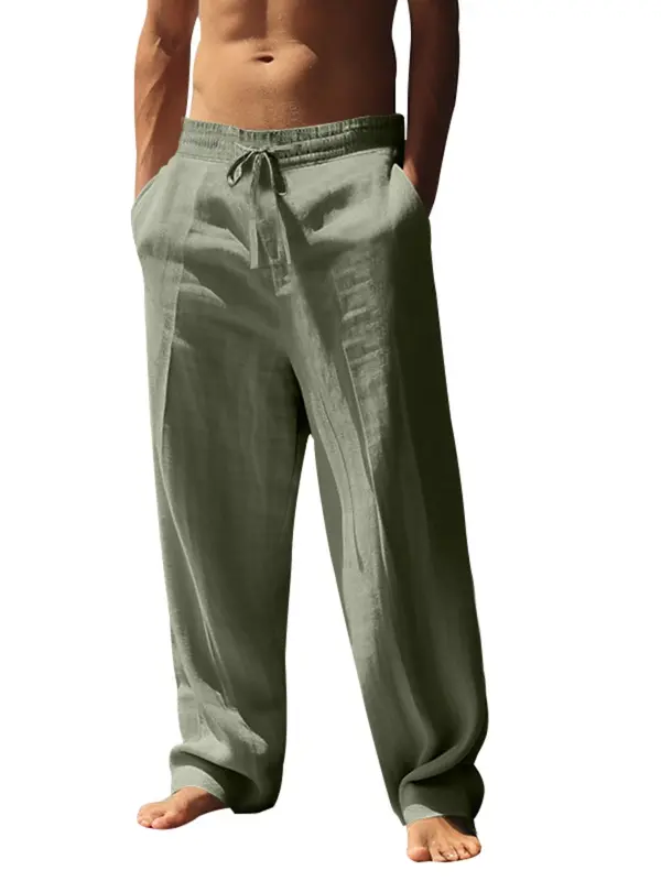 Men's Solid Color High-quality Cotton and Linen Straight Leg Pants, Casual Comfy Beach Pants, Men's Trousers for Summer Daily Wear, Baggy Legged Pants, Wide Legged Pants, Light Wash Trousers, Loose Fit Trousers 7