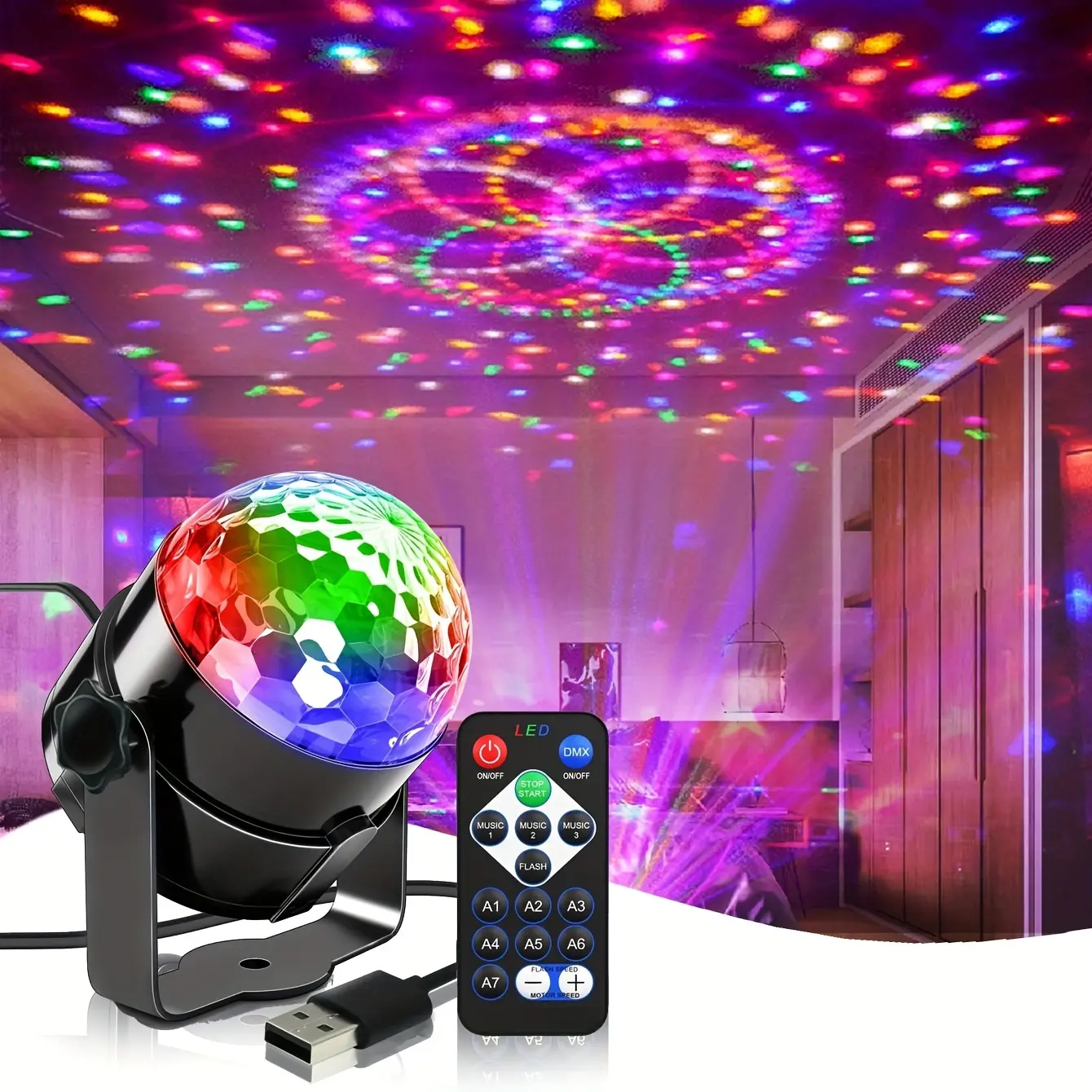 LED Colorful Strobe Light RGB with Remote Stage Disco Light Rotating Strobe for Home Room Parties Birthday Wedding Bar Show Lamp