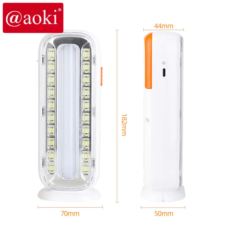 AOKI Lampu darurat baterai lithium 35SMD 20JAM USB-C baterai dapat diganti tube tahan lama 6