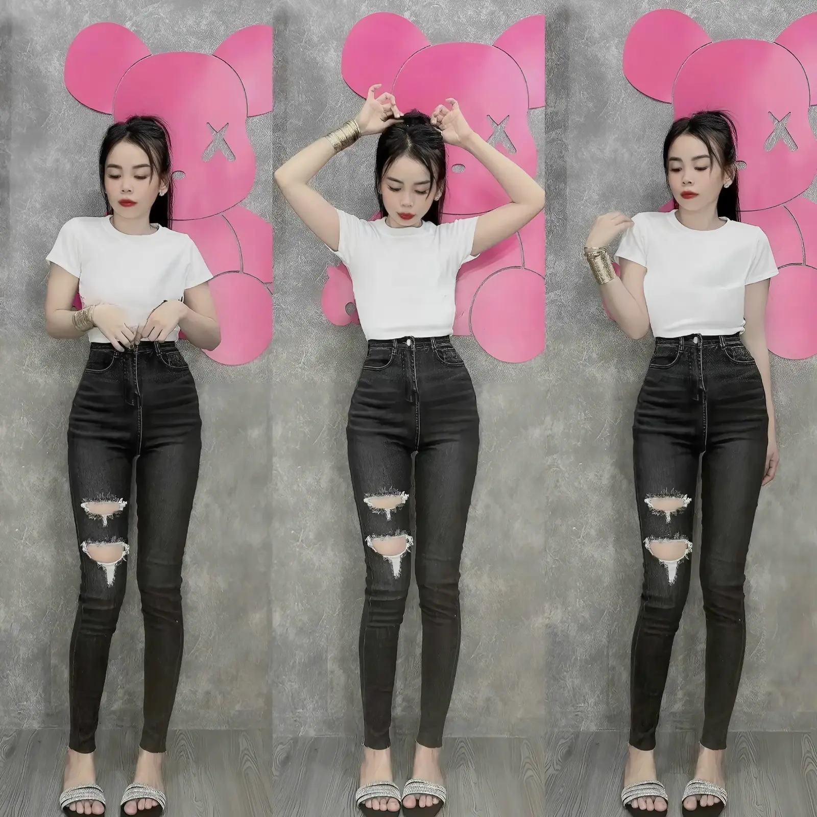 Quần Jean Nữ Co Giãn Lưng Cao Skinny, Quần Bò Nữ Dáng Ôm Nhiều Màu