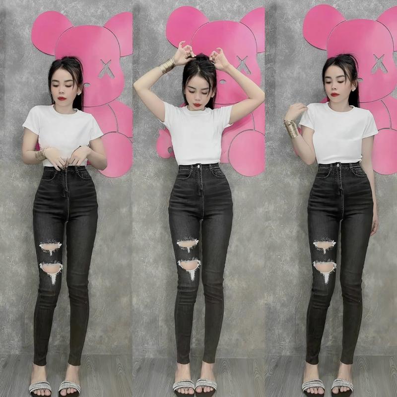 Quần Jean Nữ Co Giãn Lưng Cao Skinny, Quần Bò Nữ Dáng Ôm Nhiều Màu 0