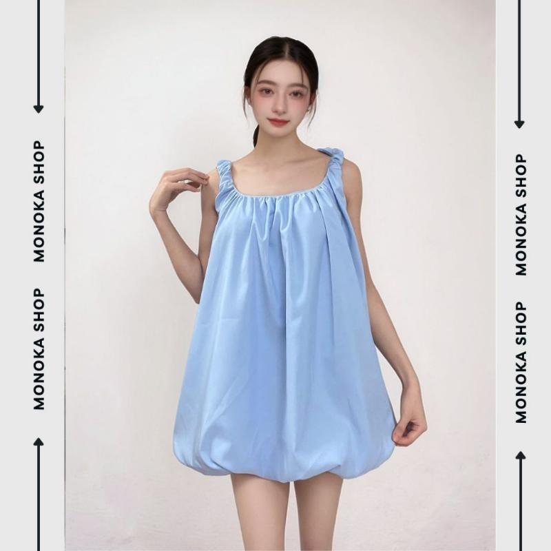 Product Introduction of ( Ảnh thật) Váy 2 dây babydoll dáng bí phồng 2 lớp cổ vuông  Đầm bầu áo dáng rộng cute dễ thương chubby T219G MONOKA 31