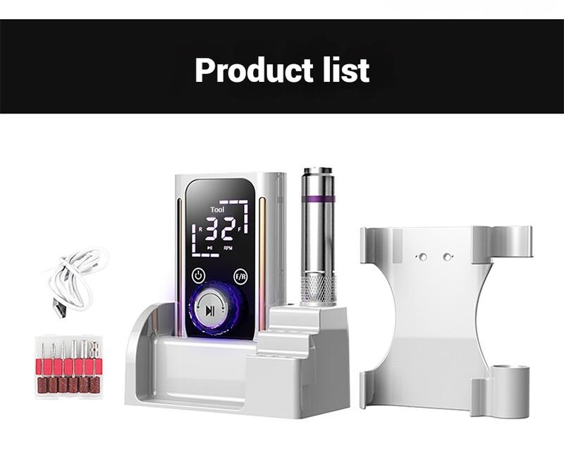 Product Introduction of 45000RPM Nail Drill Machine Electric Rechargeable Nail Sander for Gel Nails Polishing For Home Manicure Salon Portable Nail File Aluminum Acrylic 24