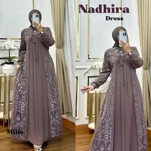 Radhira Dress Brukat Bahan Ceruty Babydol Gamis Lebaran 2024 Model Gamis Terbaru Dress Kondangan ELF l BL Fit Kancing Muslim Panjang Variasi Wanita