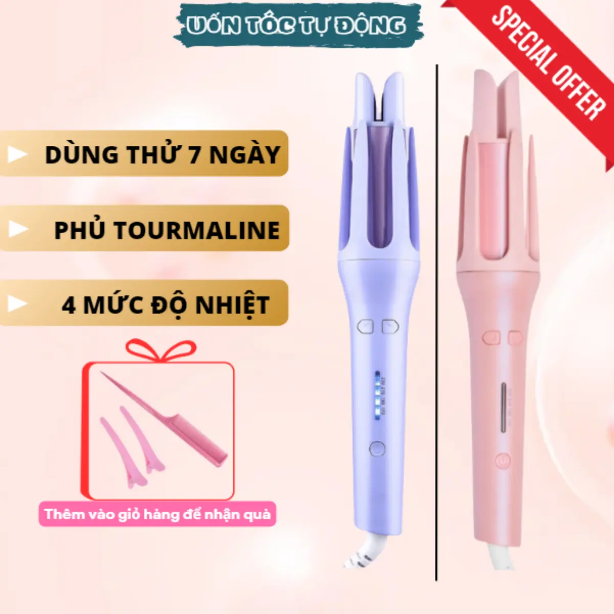 Máy uốn tóc tự động ion âm chất liệu gốm sứ không làm tổn thương tóc - quà tặng lược chải