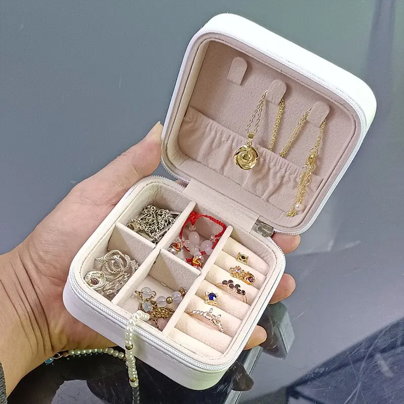 Hộp Đựng Đồ Trang Sức, Kích Thước Nhỏ, Cầm Tay, Thích Hợp Cho Gia Đình Và Du Lịch, Hộp Đựng Bông Tai Và Vòng Cổ, Dành Cho Phụ Nữ, Hộp Sắp Xếp Nhẫn, Làm Bằng Da PU, Hộp Trưng Bày 2