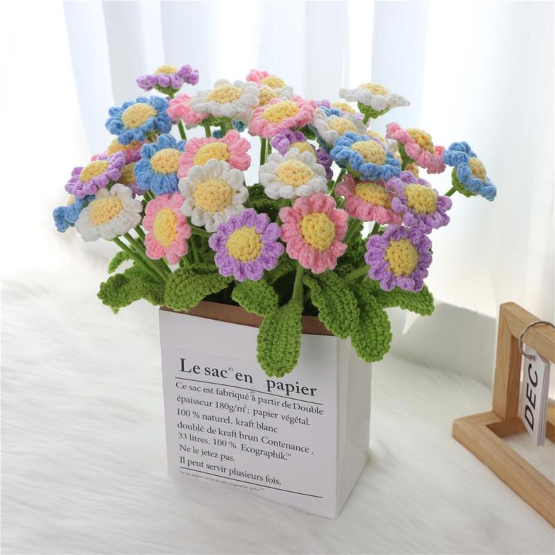 Artificial Knitted Flower Bouquet without Vase, 10pcs/set Creative Handmade Crochet Flower, Home Decor Supplies for Living Room Bedroom Dining Room 6