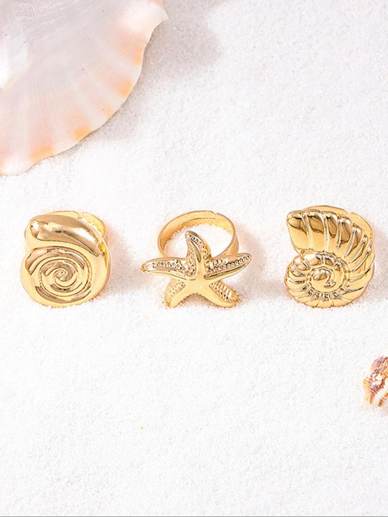 Product Introduction of Fashion Sea Life Design Ring, Fashionable Starfish & Shell Design Ring for Women & Girls, Casual Jewelry for Party, Daily Clothing Decor, Trendy Jewelry for Gift 4