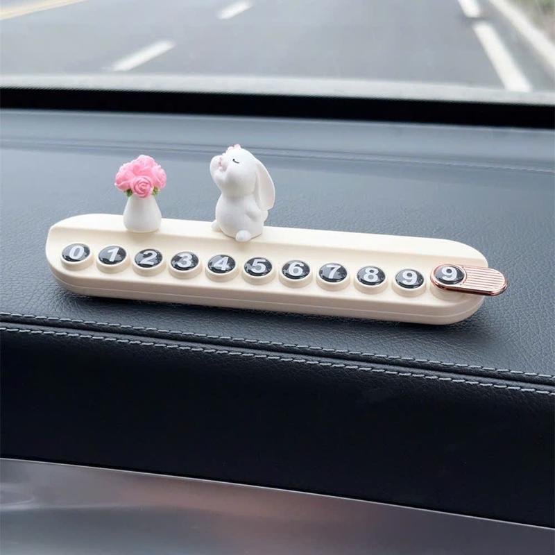 Bảng số điện thoại ô tô, bảng báo số điện thoại thỏ & bình hoa xinh xắn siêu dễ thương decor ô tô 2