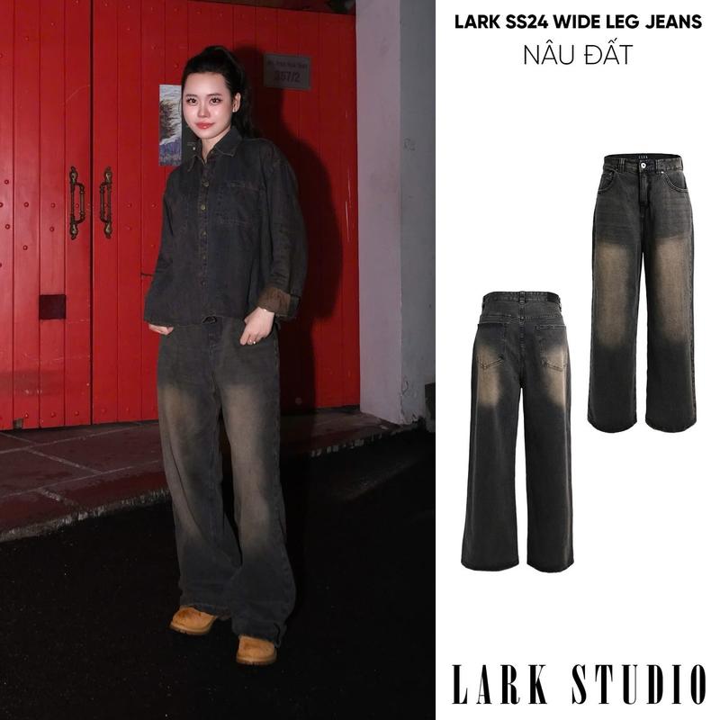 Quần Jeans unisex ống rộng Wide Leg Jeans - Lark Studio - chi tiết wash bó gẫy - Denim Cotton, Unisex Menswear