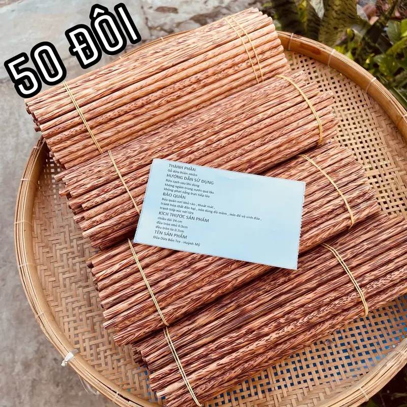 50 đôi đũa dừa Bến Tre phiên bản chống trượt , không lăng ( 4 tùy chọn từ gỗ dừa già đến gỗ dến yếu ) 0
