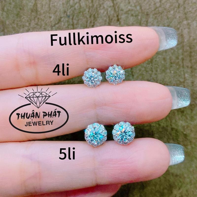 Phụ Kiện Bông Tai B0136 HaLo Tròn Tấm Chui Vặn Fullkimmoiss Viên chủ 4li Và 5li Đeo Tai Sang Trọng Trang Sức Bạc Ý Xi Bạch Kim - Bạc Thuận Phát