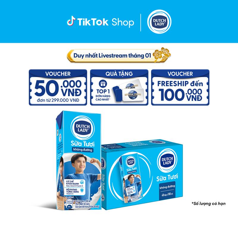 Thùng 48 Hộp Sữa Tươi Tiệt Trùng Dutch Lady Cô Gái Hà Lan Không Đường 180ml 48x180ml