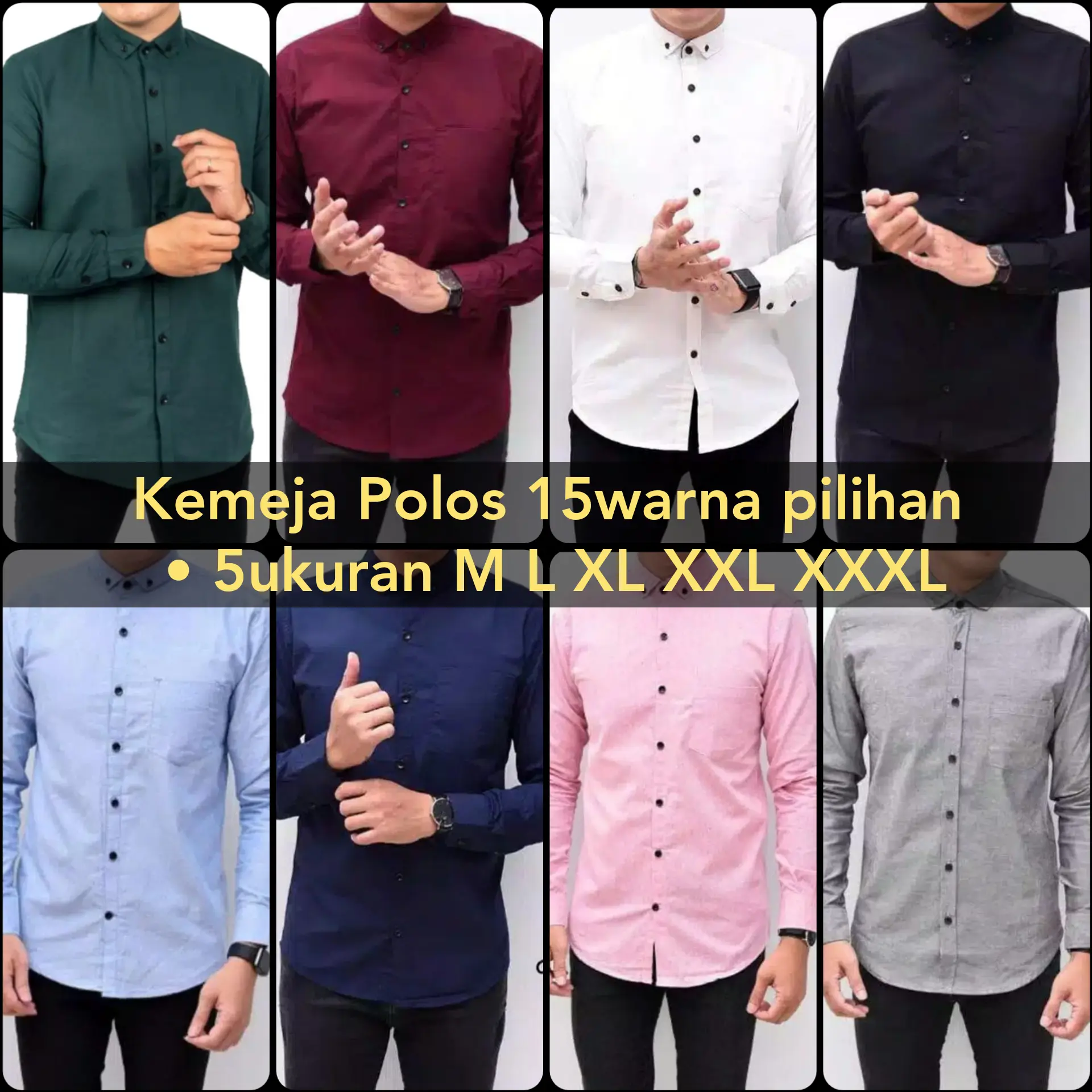 kemeja slimfit polos 15warna slimfit M L XL XXL XXXL Polos Katun Polos Hitam Putih Slim-fitting Formal Variasi Santai Kancing Kerah Simple