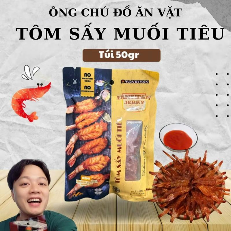 Tôm Sấy Muối Tiêu 50 gram - Ông Chú Đồ Ăn Vặt Snack Chua Food