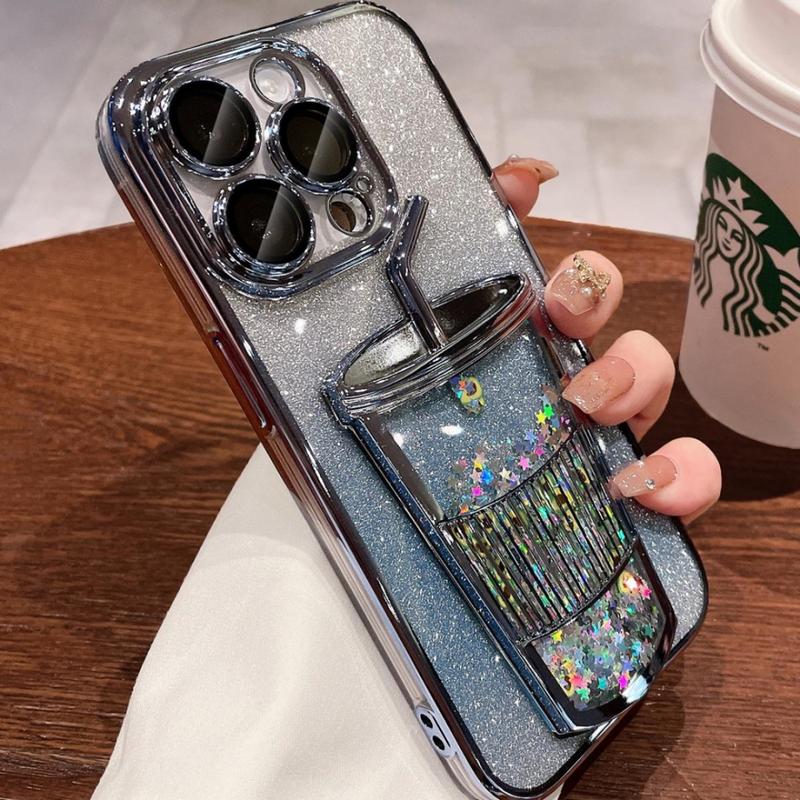 Product Introduction of Aesthetic quicksand cup plating glitter TPU camera case for iPhone 13 14 12 Pro max with lens protection shockproof soft back cover 16