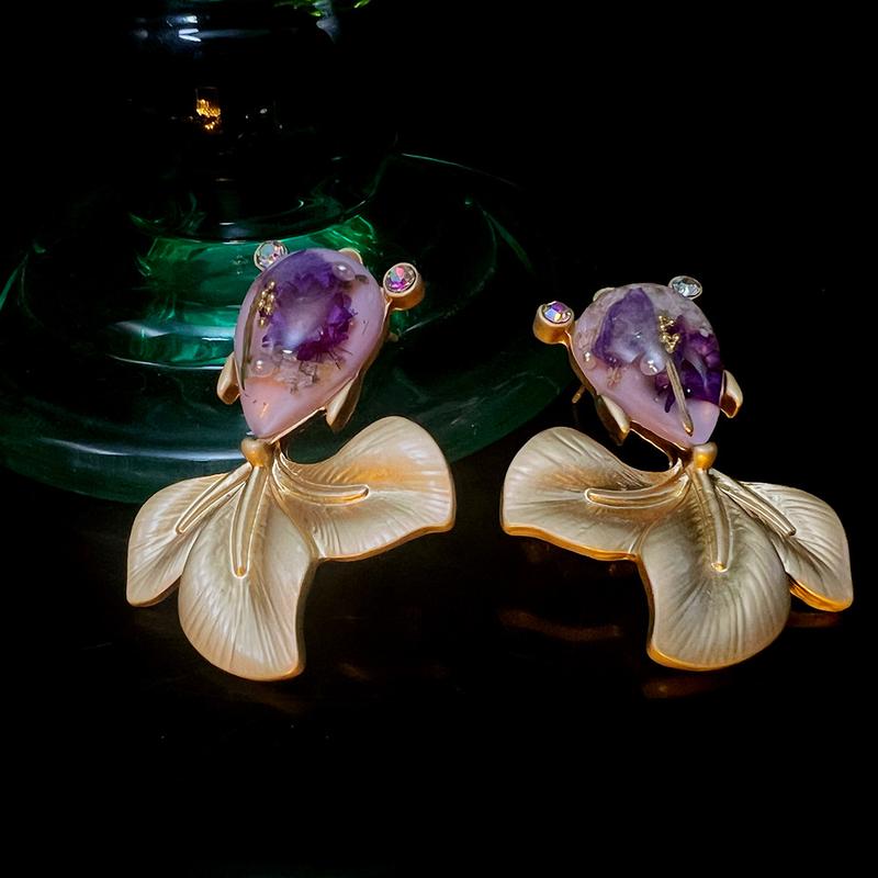 3 Pairs of French Ancient Amber Dried Flower Hot-Sale Earrings Combination Link Original Niche Gold Plated S925 High-Grade Earrings 4