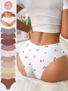 Braga con estampado de cereza para mujer, braguita sin costuras suave, cómoda y transpirable para uso diario, ropa interior para mujer para todas las estaciones
