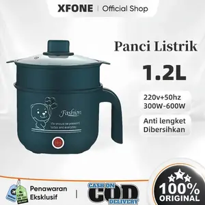 XFONE Panci Listrik Multifungsi 1.2L Hitam Anti Lengket Dibersihkan 220v+50hz 300W-600W Penghematan Energi & Perlindungan Lingkungan