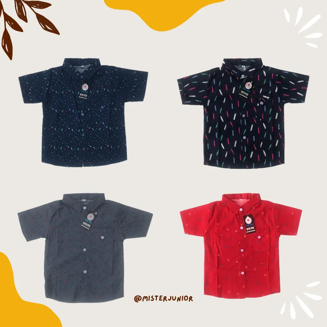Kemeja Anak Motif // Kemeja Anak Laki-laki Lengan Pendek Katun Santai