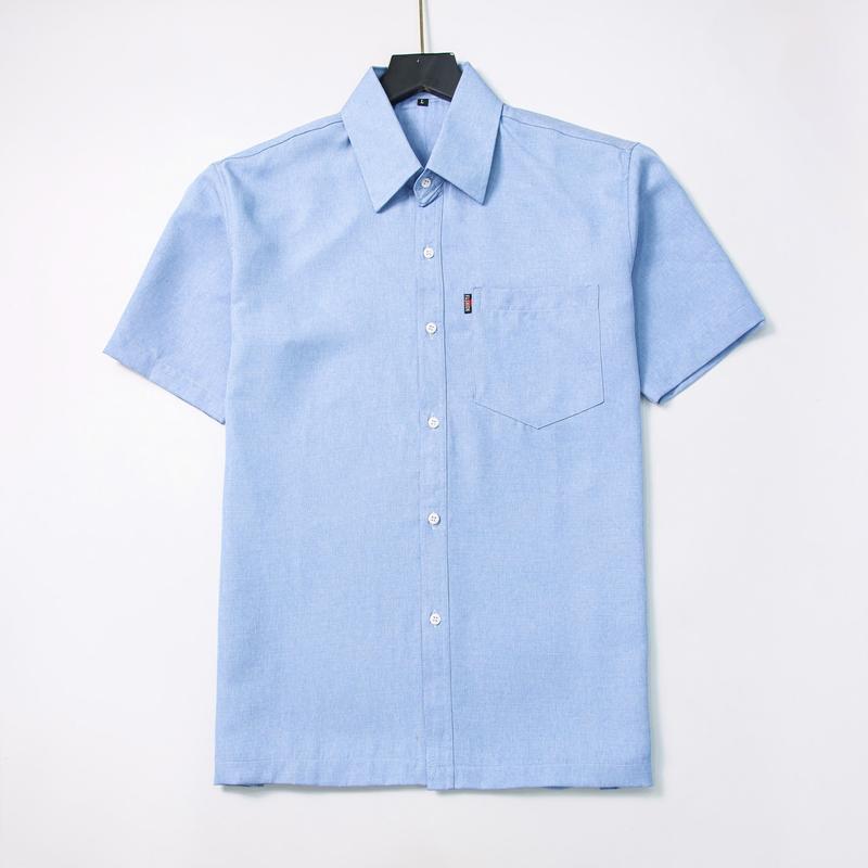 Áo Sơ Mi nam trung niên Ngắn tay form rộng Tomen chất liệu vải đũi cotton trơn có túi mềm mịn, mát, không nhăn. 5