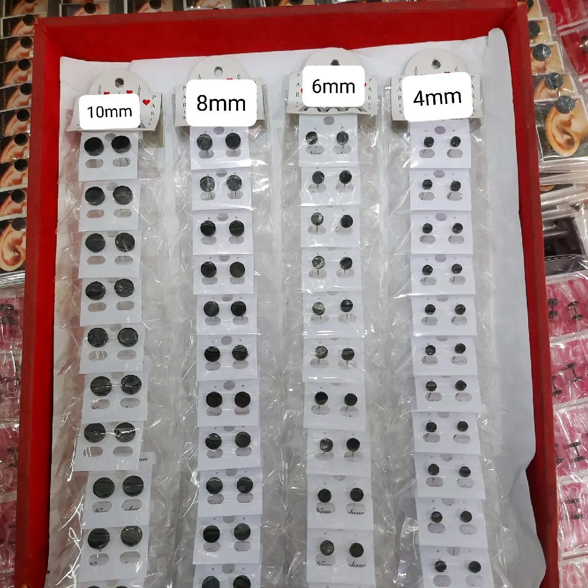 Grosir!!! Anting Tindik / tusuk motif roda gepeng hitam bahan rodium lusinan isi 12pcs