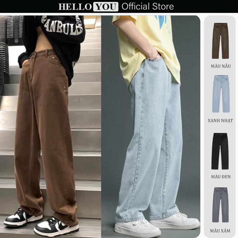 Quần jean nam ống suông rông rộng màu Nâu chất vải denim cao cấp Menswear Pants Lưng Cao Có Túi Ong