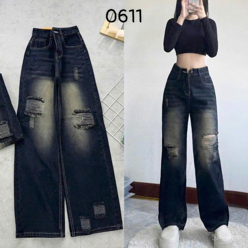 Quần jeans suông lưng cao màu mới phong cách Hàn Quốc , trẻ trung , năng Động , cá tính 2024 với quần ống rộng women. quần  bò miu 0