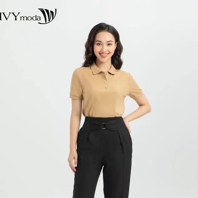 Áo polo trơn cổ đức khuy ngọc trai hoặc khuy kim loại IVY moda dành cho Nữ MS 57P0154
