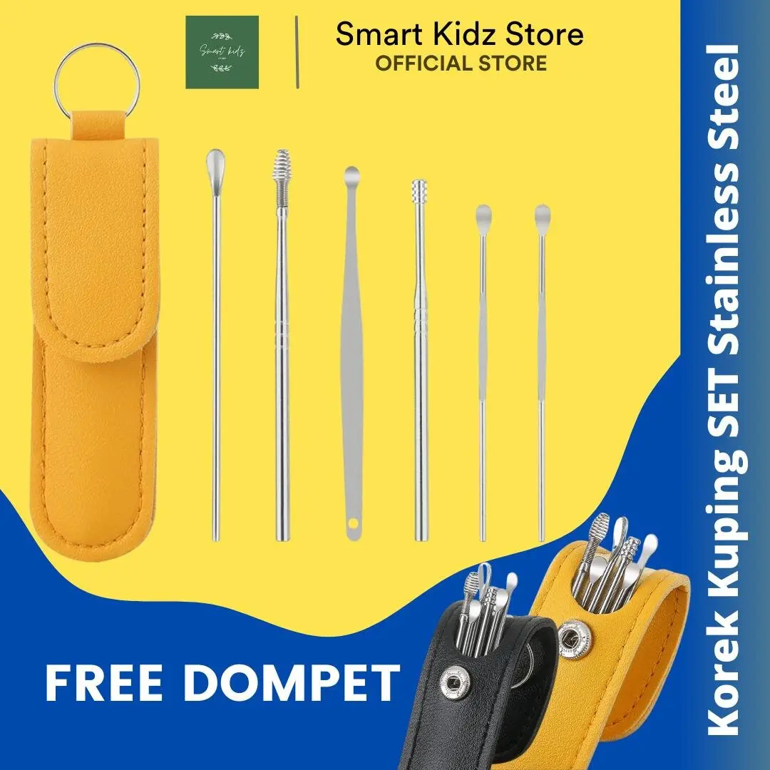 Alat Pembersih Telinga Korek Kuping Bahan Stainless Steel Anti Karat Free Dompet Isi 6 pcs