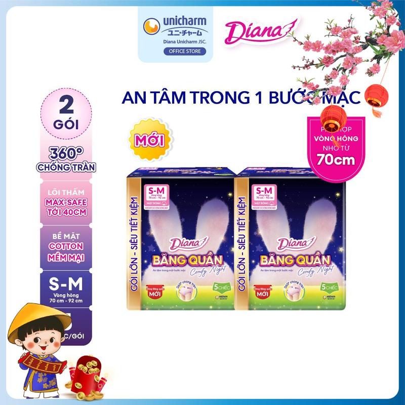   MỚI RA MẮT   COMBO 2  Băng vệ sinh Diana Băng quần Comfy Night size S-M  M-L 5 miếng gói 