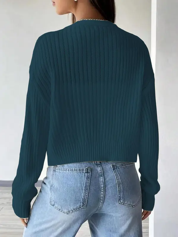 Women's Plain Button Front Drop Shoulder Cardigan, Casual Solid Long Sleeve V Neck Knitwear for Fall & Winter, Women's Clothing for Daily Wear, Workwear for Women, Go Out Tops, Womenswear 8
