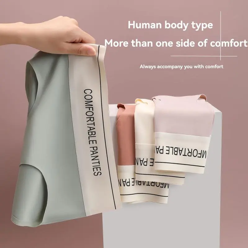 Summer new one-piece non-marking ice silk panties breathable thin section of women's panties letters mid-waist women's panties Lingerie Womenswear Comfort Lady Print