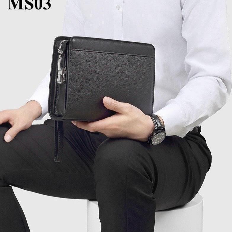 MS03 - Ví Clutch Cầm Tay Kẹp  Nách Cao Cấp Da Bò Cho Nam Khóa Số Dáng Hộp Thời Thượng - HHG Store