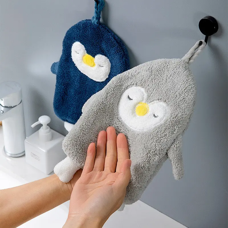 Super absorbent thickened bathroom Useful hand towel Cute penguin household hanging Coral velvet towel wipe handkerchief