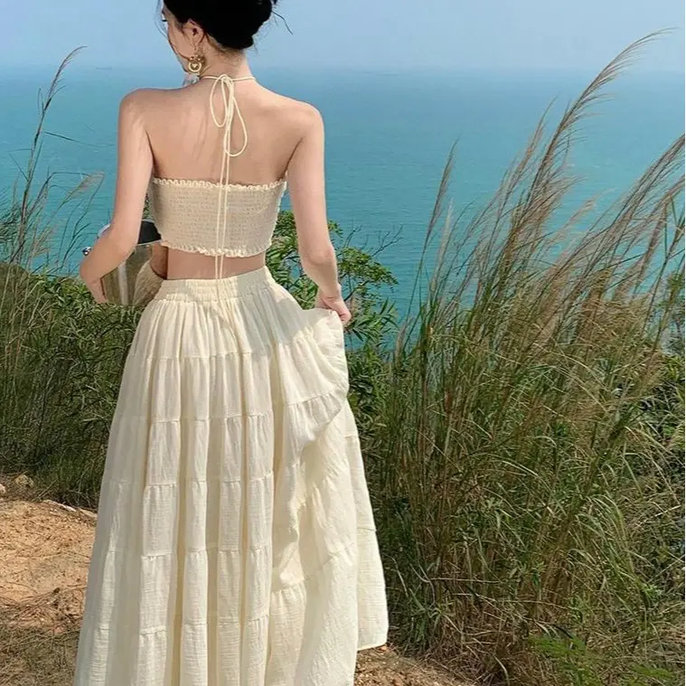 Sét váy nữ maxi đi biển du lịch áo kiểu cổ yếm kèm chân váy nữ Top vaynu hot đầm body 6