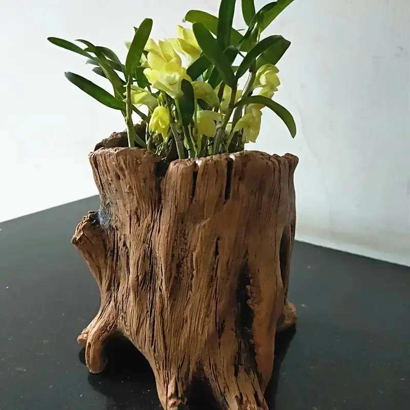 Vintage Tree Root Design Cement Stump Planter, Rustic Tree Root Design Succulent Pot, Flower Pots, Indoor/Outdoor Decorative Garden Pot with Drainage Hole 6